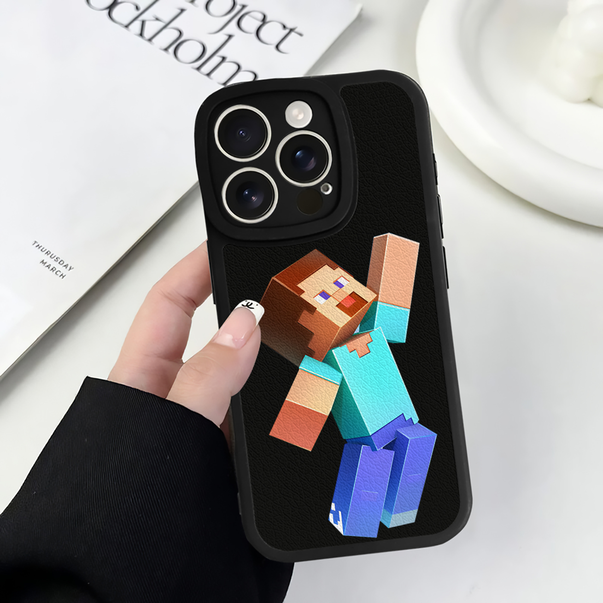 （画像用） マインクラフト ブロックの世界 Minecraft MC Block world 【iPhone 16シリーズ対応】シリコンスマホケース（レザー調） 材質：シリコン